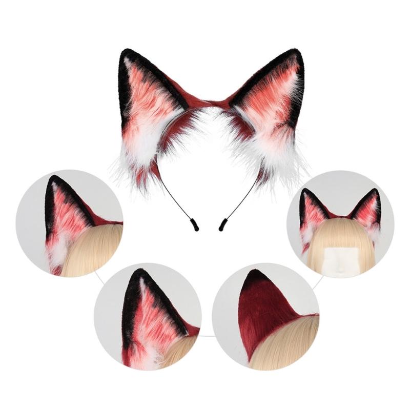 Fox for Cat Ears Headband and Faux Fur Tail for Halloween Cosplay Party Costume Accessories for Cat Ears Tail Set for Ad