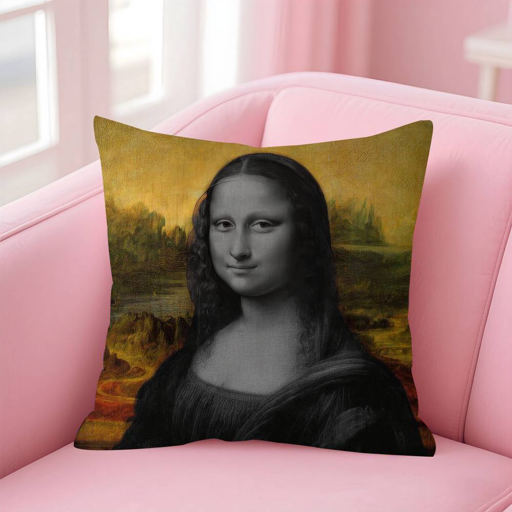 Wearing Pearls Girl painting Double-sided Printed pillow cover Short plush Suitable living rooms bedrooms throw cushion cover