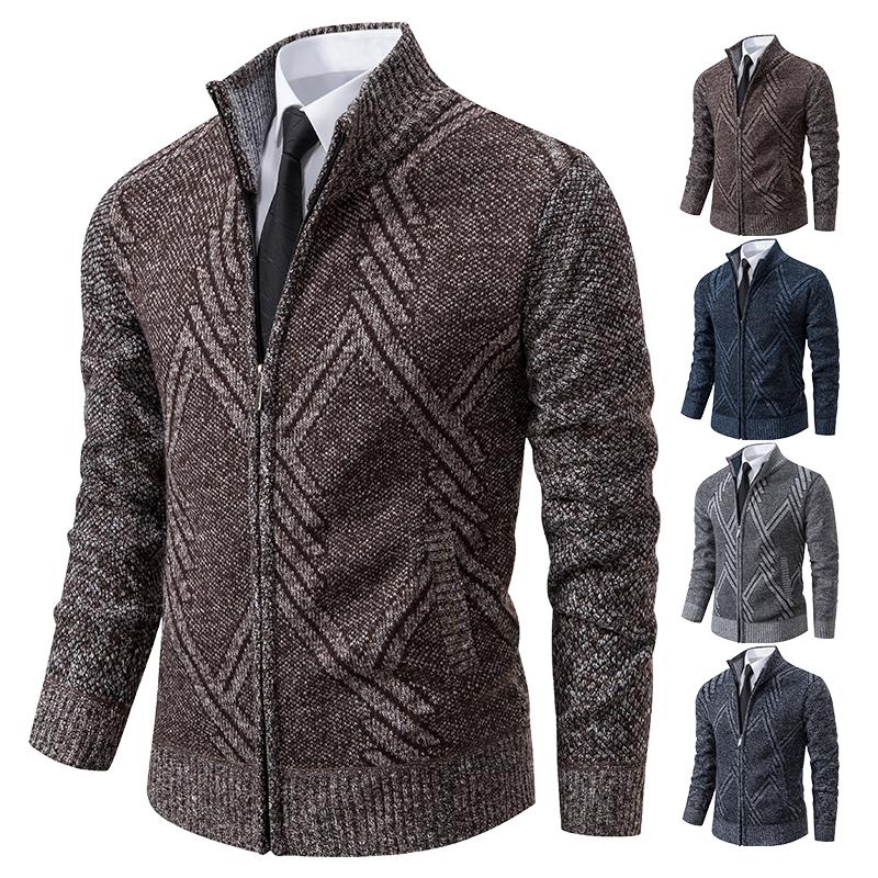 Cárdigan de Punto para Hombre Otoño Invierno Abrigo Suéter Ropa de Hombre Marrón Azul Marca de Lujo Botón Forro Polar Chaquetas de Punto para Hombre