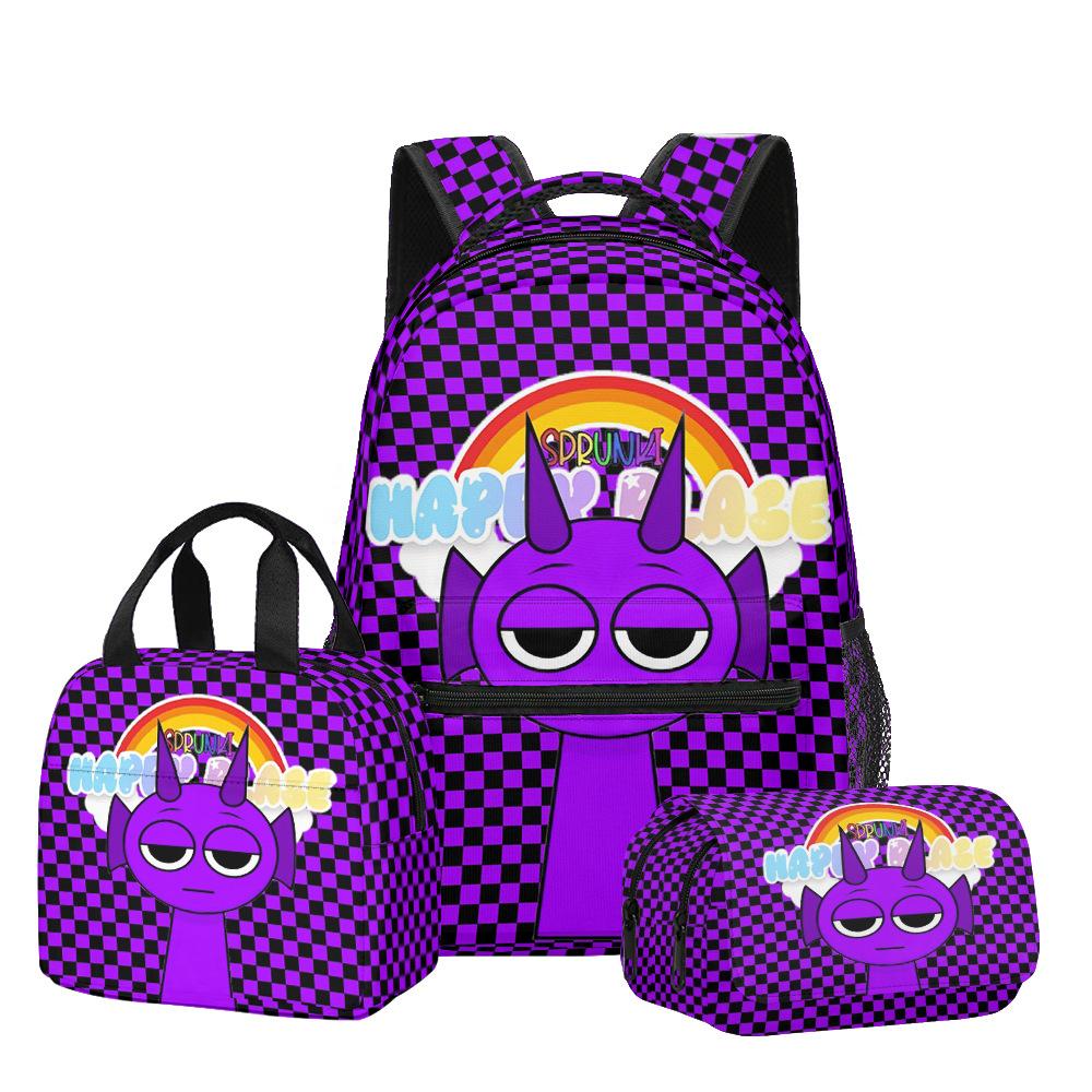 Popular Youthful Trendy Novelty Sprunki 3D Print 3pcs/Set Student Travel Bags Laptop Daypack Backpack Lunch Bag Pencil Case