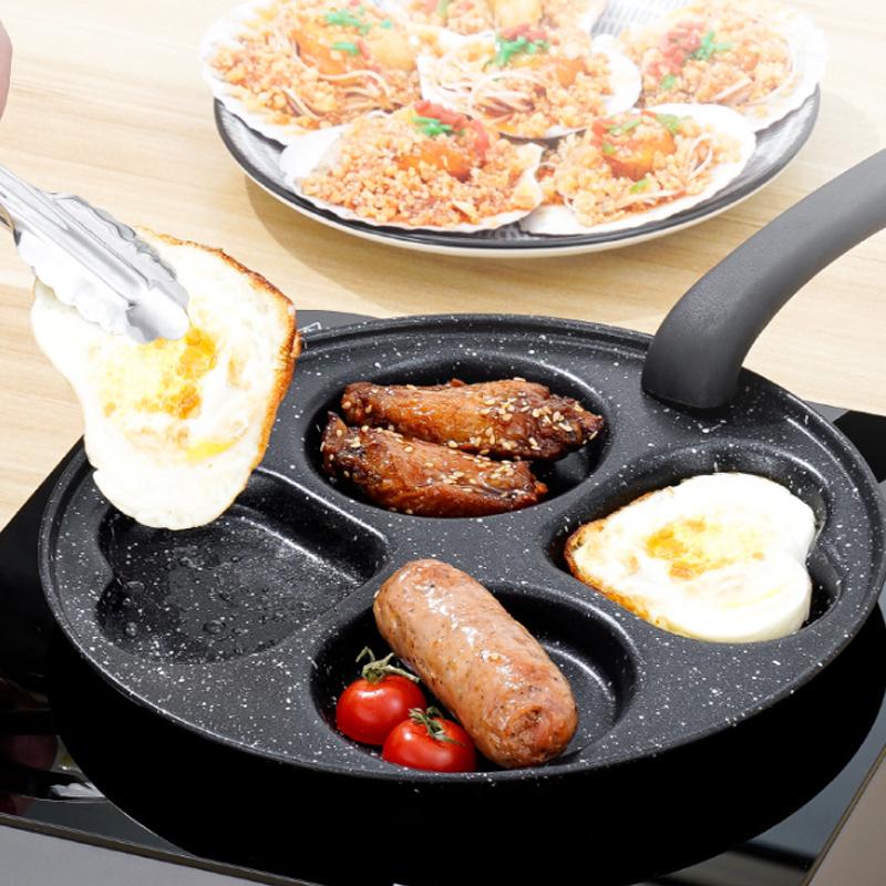 4 Grids Fried Egg Pan Non-Stick 4in1 Cast Iron Egg Cooker Anti-scald Single Handle Frying Pan Breakfast Egg Burger Omelette Pot