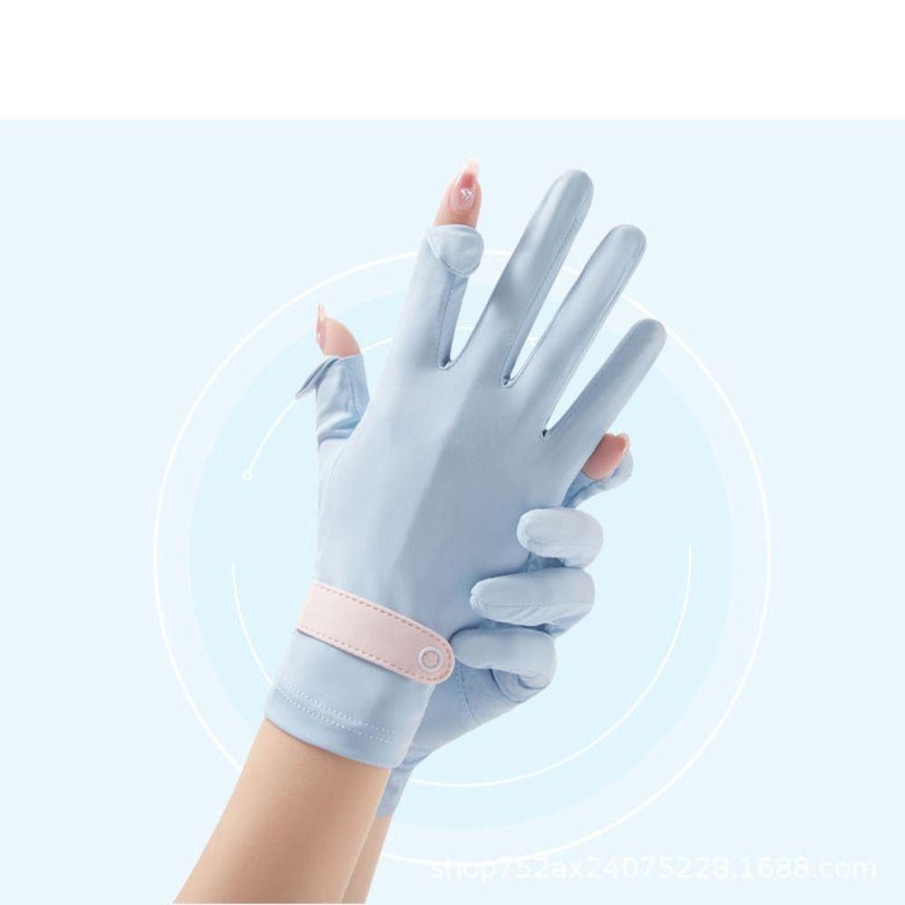 

Screen Driving Solid Color Two Fingers Gloves Sunscreen Mittens Full Finger Gloves Ice Silk Gloves
