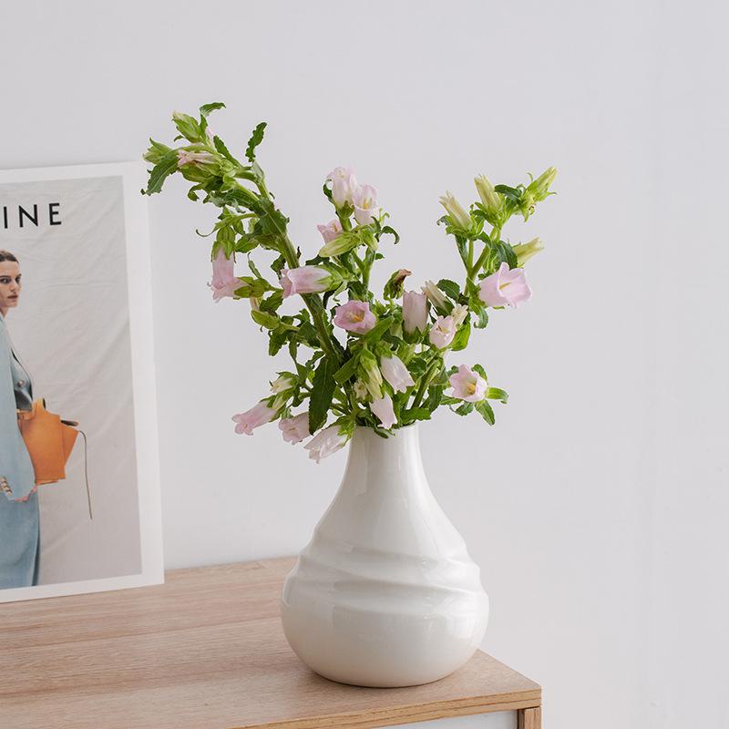 Weiße minimalistische Keramik-Dekorationsvase mit frischen Blumen Wohnzimmer Eingang Schreibtisch Blumenarrangement Dekoration Vasen
