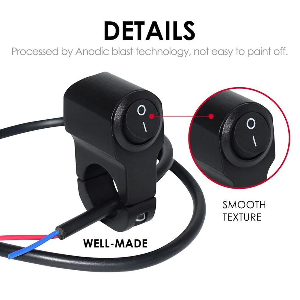 Motorcycle Handlebar Headlight Switch Motorbike Fog Spotlight On/Off Switch Aluminum Alloy Switch For 12V 22mm Scoote