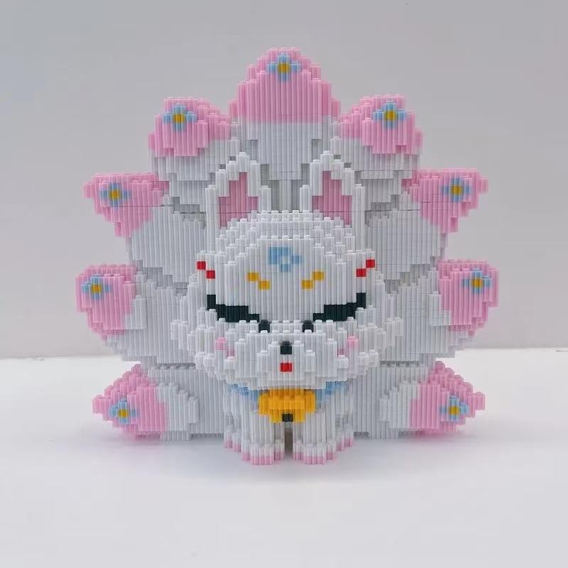 3D Nine Tailed Fox Cartoon Character Small Particle Construction Model Building Blocks Toys for Children's Kids Puzzle Gifts