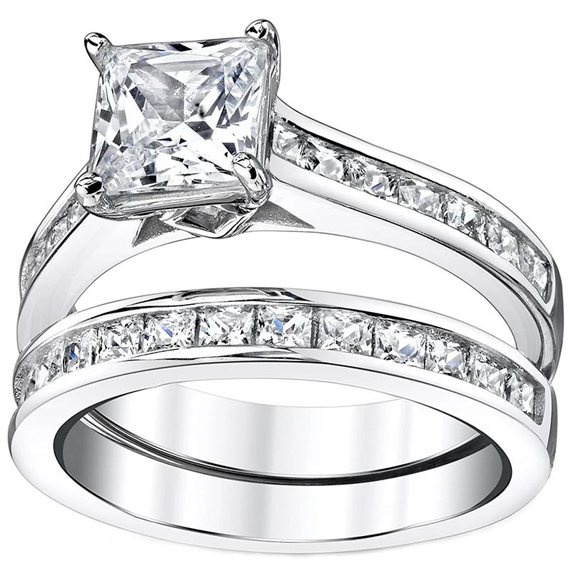 CAOSHI Classics Silver Color 2Pcs/Set Rings for Women Temperament Square Cubic Zirconia Jewelry Accessories for Wedding Party