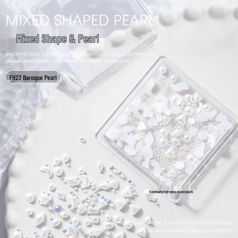 Irregular Pearl & Steel Ball Nail Art 3D Heart & Moon DIY Decoration