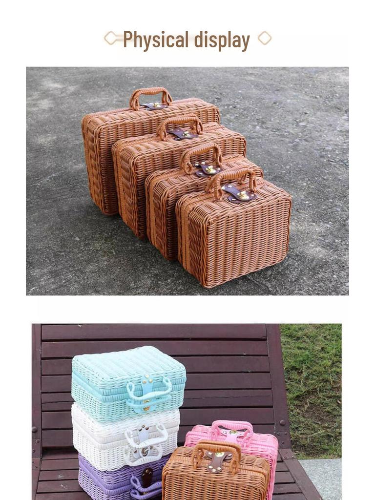 Vintage-Style Imitation Rattan Picnic Basket and Storage Box - Ideal for Photos, Bridesmaid or Groomsman Gifts
