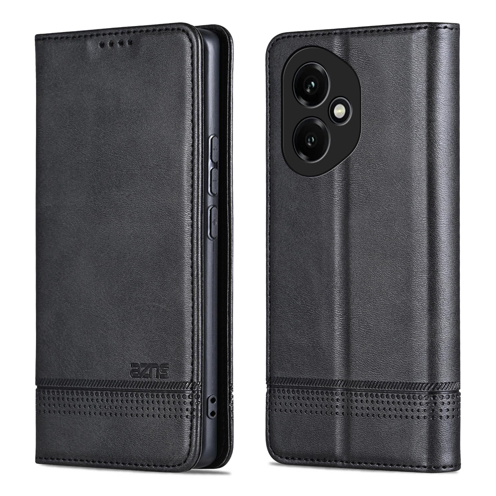 

AZNS Для Honor 400 5G (Глобальный) Чехол-кошелек из воловьей кожи с текстурой из искусственной кожи для телефона Black