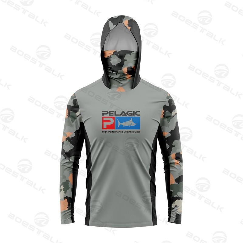 Mens Lightweight UV Protection Fishing Hoodie With Neck Gaiter Outdoor Angling Quick-Dry Breathable Long Sleeve Top