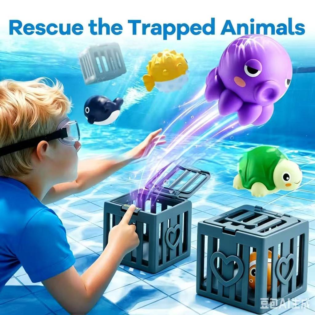 Kids Pool Diving Toys Rescue Ocean Animals Cage Water Game Cute Animal Recovery Set Interactive Play