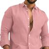 Men's Cotton Linen Long Sleeve Shirt Solid Relaxed Fit Casual Everyday Button Up Top