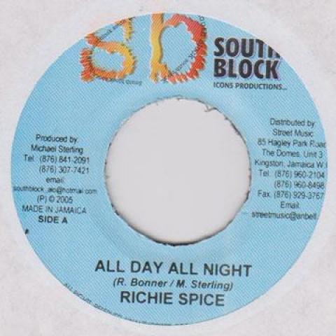 

7-дюймовая пластинка RICHIE SPICE / ZEBRA - All Day All Night / It No Full South Block 2005 Ямайка Регги, Ска и Даб