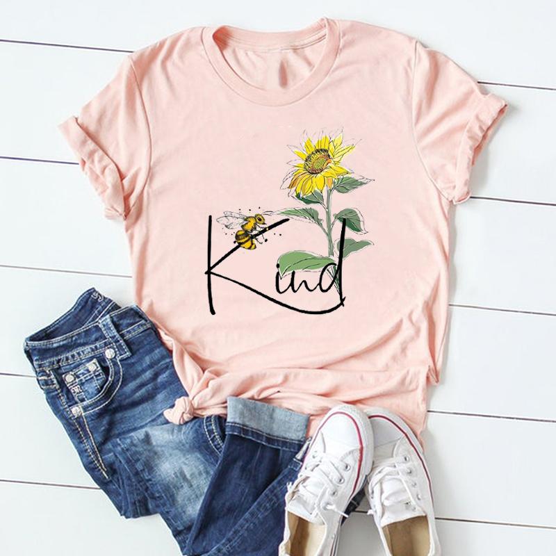 (Asian Size) Women Plant Lovely Flower Trend Cute Short Sleeve Print Tee Top Tshirt Lady Female Clothing Summer Fashion Casual Graphic T-shirt