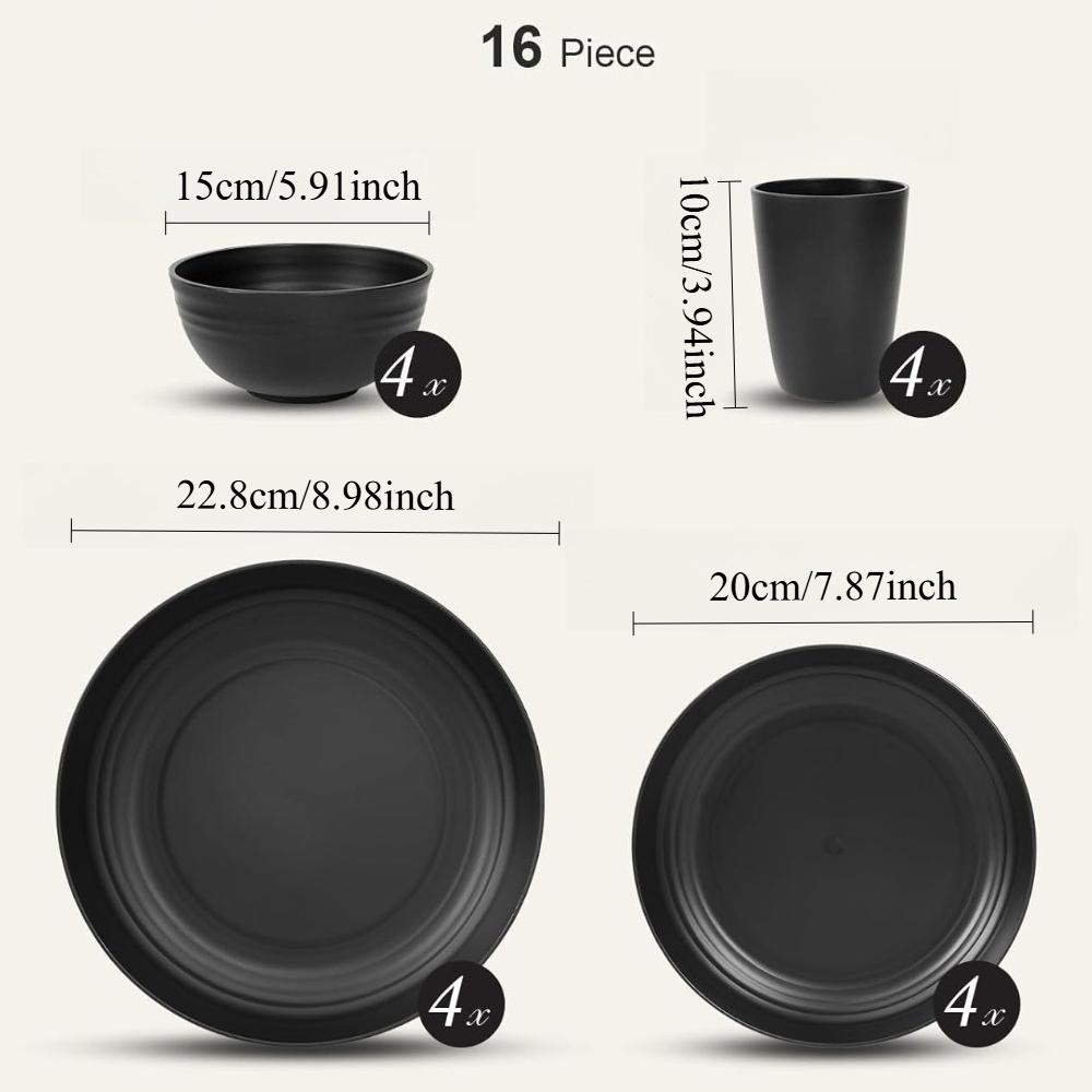 16 Piece Bowls Plates Cups Set Unbreakable Lightweight Dinnerware Set Dishwasher Microwave Safe for Outdoor Camping Home Kitchen