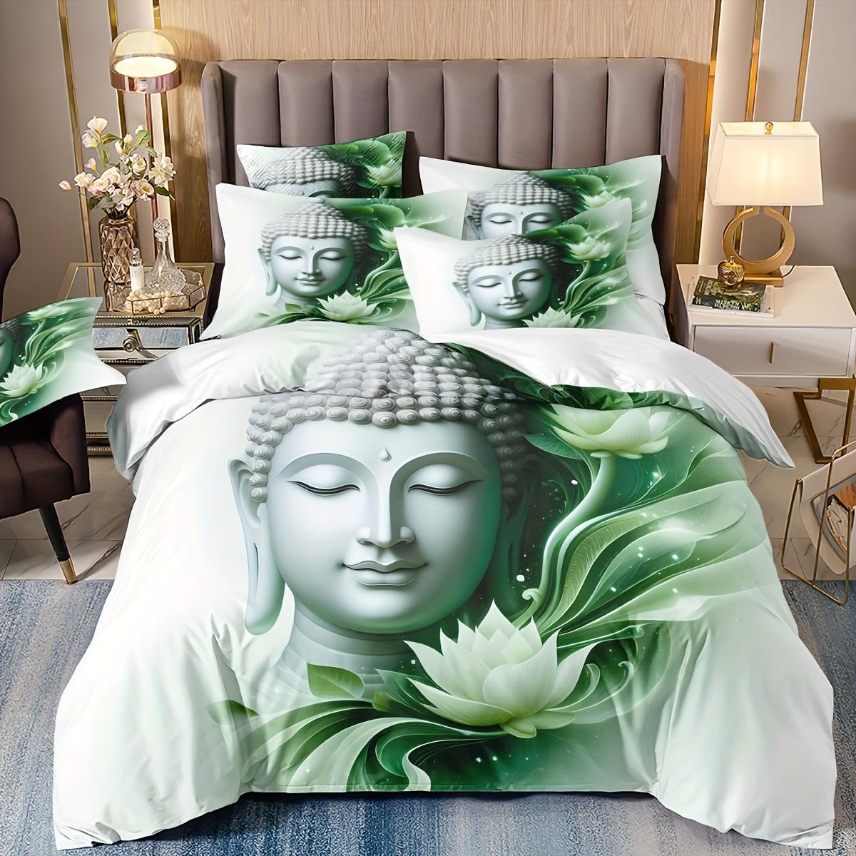 Buddha Duvet Cover Set Meditation Buddha Statues Pattern Bedding Set Ultra-Soft  Breathable Duvet Cover with Pillowcase 90X200cm