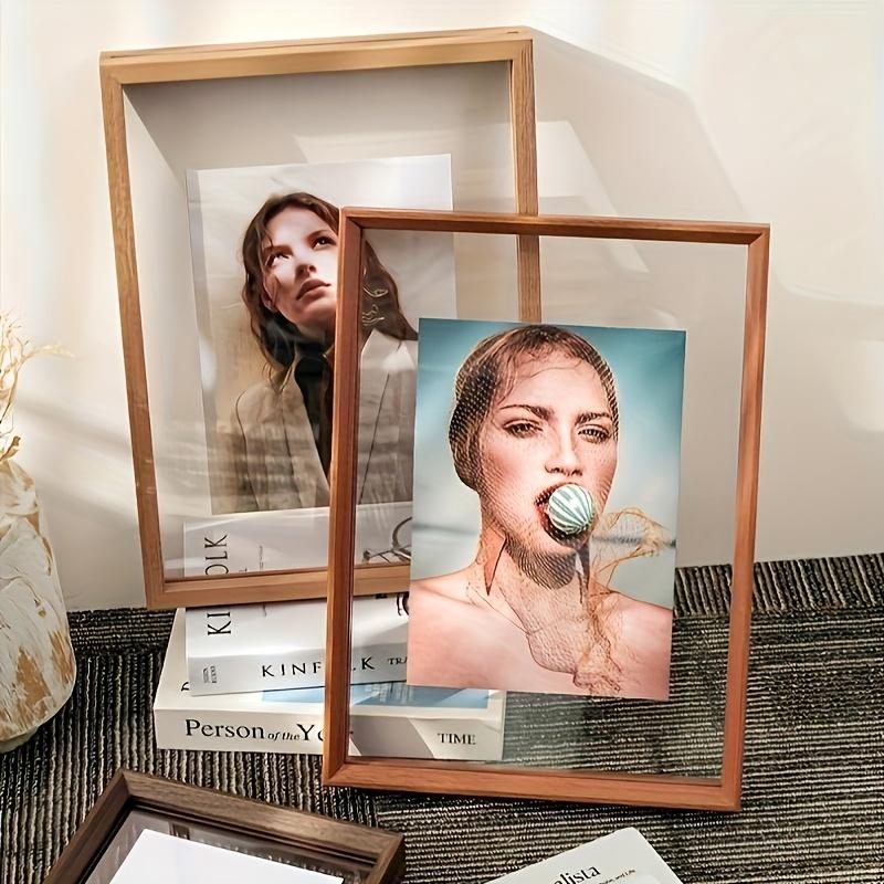 Dual-Sided Transparent Acrylic & Wood Vintage Photo Frame Home Decor,Christmas,Birthdays,Desktop Plant Display,Office Wall Decor