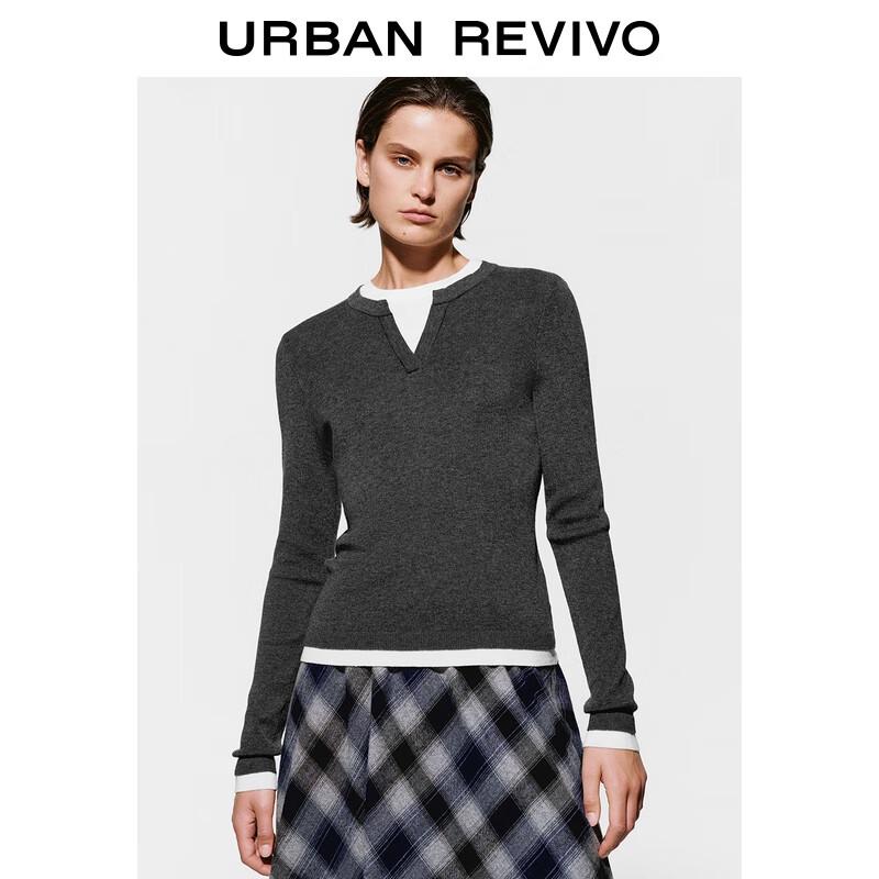 

UR Women s Faux Two-Piece Color-Block Polo Knit Sweater L