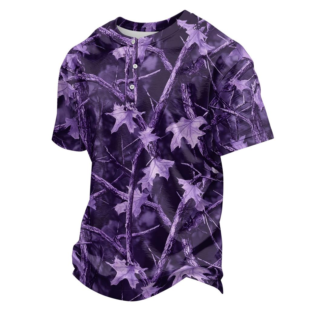 Herren Casual Hemd mit Knöpfen Kurzarm Leicht Atmungsaktiv Camouflage-Print