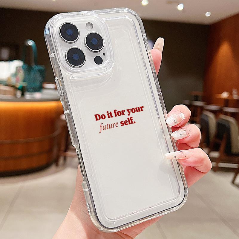 Simple Pink Lucky English Transparent Phone Case For iPhone 17 Pro Max 14 15 16 Plus 13 12 11 Pro XR XS Max 7 8 17Air 16E Cover