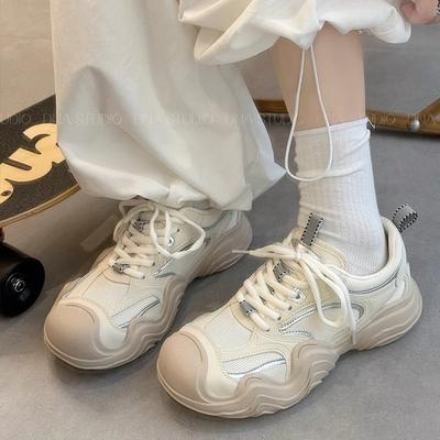 Thick-soled Casual Breathable Mesh Sneakers Women's 2025 New Summer Comfortable Outdoor Hiking Shoes Travel Board Shoes Women