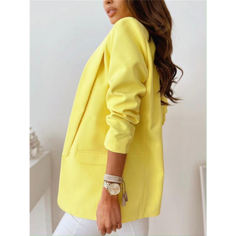 Giacca Blazer da Donna a Colore Unito con Bavero, Nuova Collezione Autunnale a Maniche Lunghe Aperta Davanti Casual Elegante Cappotto Completo da Ufficio per Uso Quotidiano