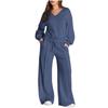 Conjunto Casual de Sudadera de Color Sólido con Cuello en V y Pantalones Largos para Mujer Otoño/Invierno 2025 - Moda Europea/Americana