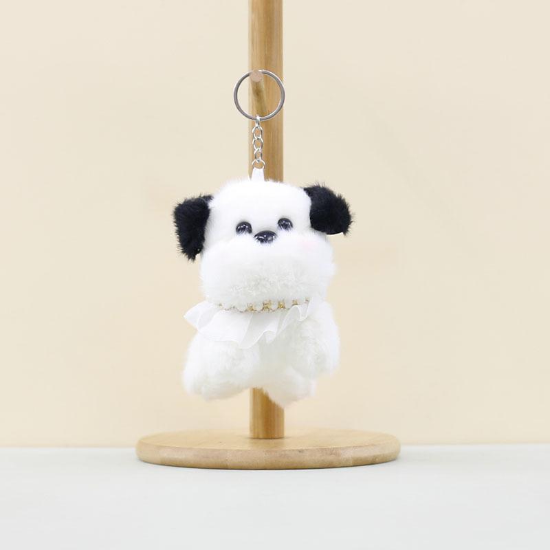 Dog Decorative Plush Doll Keychain With Beautiful Pearl Necklace Fashion For