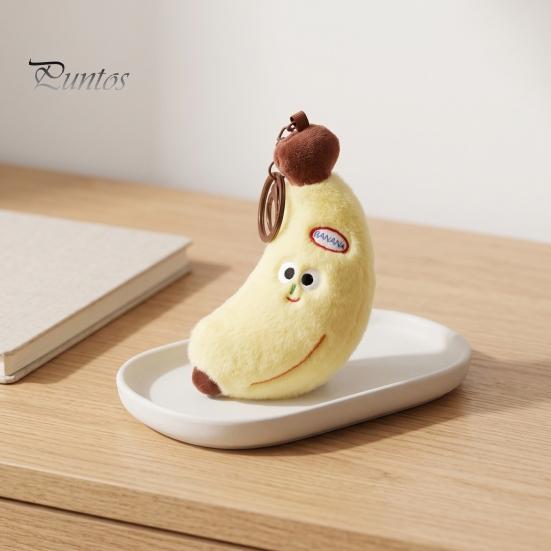 Small Banana Plush Toy Cute Keychain, Soft Stuffed Fruit Pendant Simulated Key Holder with Embroidered Face, Cartoon Bag Charm for Backpack