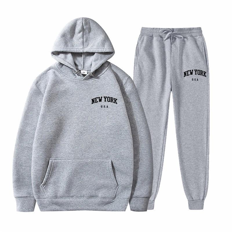 Men Women Streetwear Fleece Hoodie Set Fashion Pullover Long Two-Piece