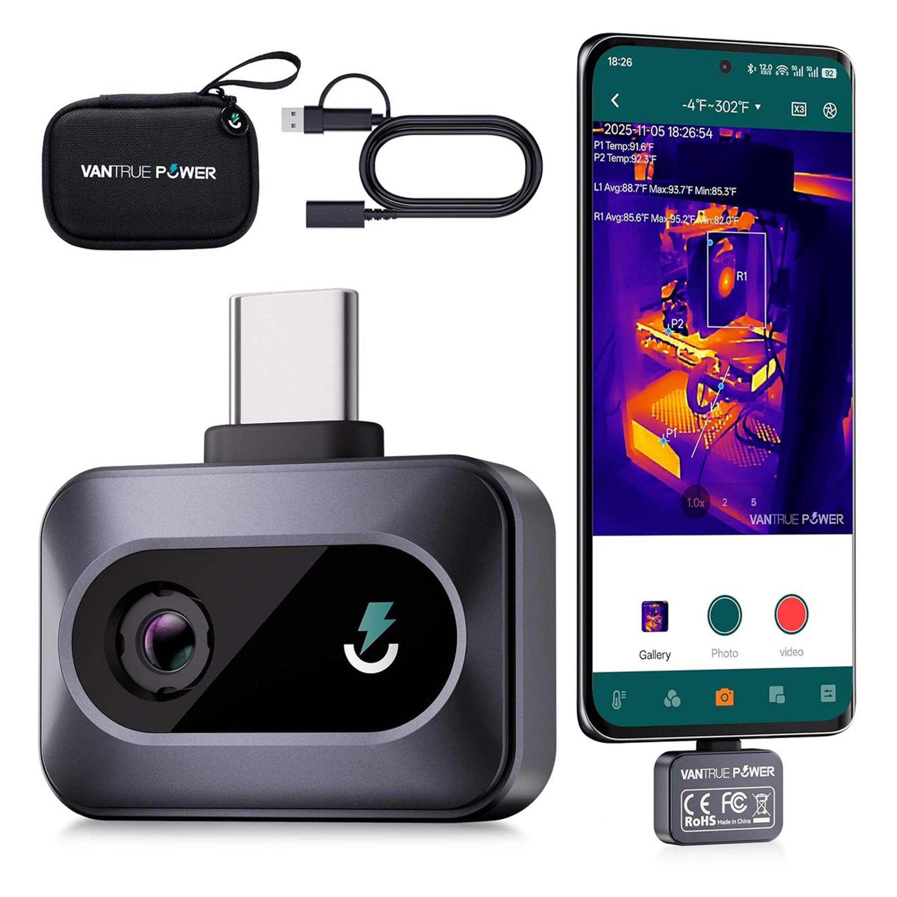 Wonderful place Vantrue TS1 Thermische Beeldvormingscamera voor Android, Infrarood Camera Thermische Camera's met 512 x 384 Super Resolutie Infrarood Camera met USB-C