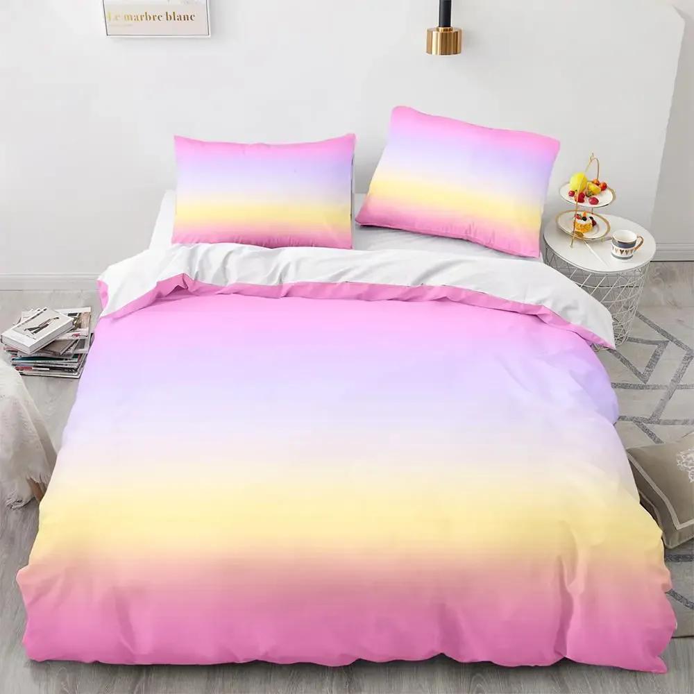 Rainbow Gradient Duvet Cover Set Queen Size Rainbow for Kids Girls Cute Style Bedding Set Polyester Single King Twin Quilt Cover