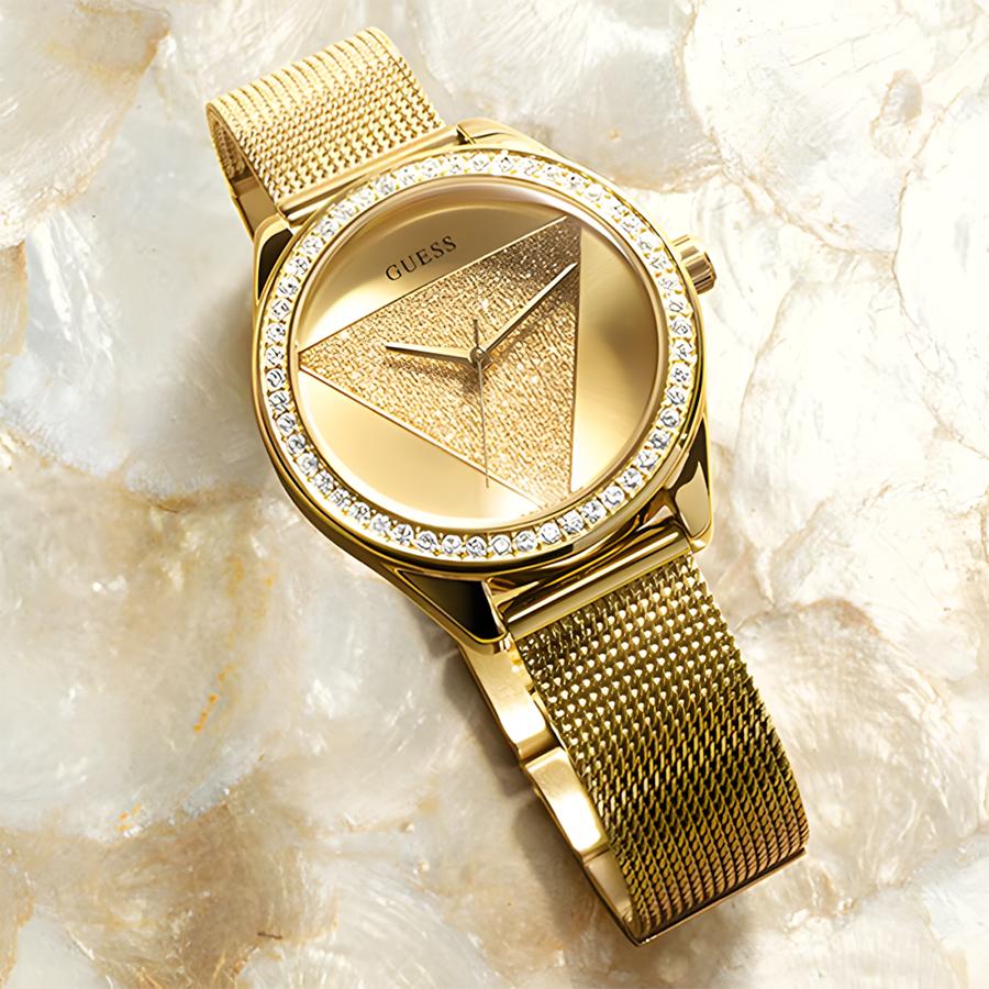 Ladies' Quartz Watch, Gold Dial, Mesh Strap, Crystal Inlay, Business Glamorous And Elegant Style, Dazzling And ShiningW1142L2