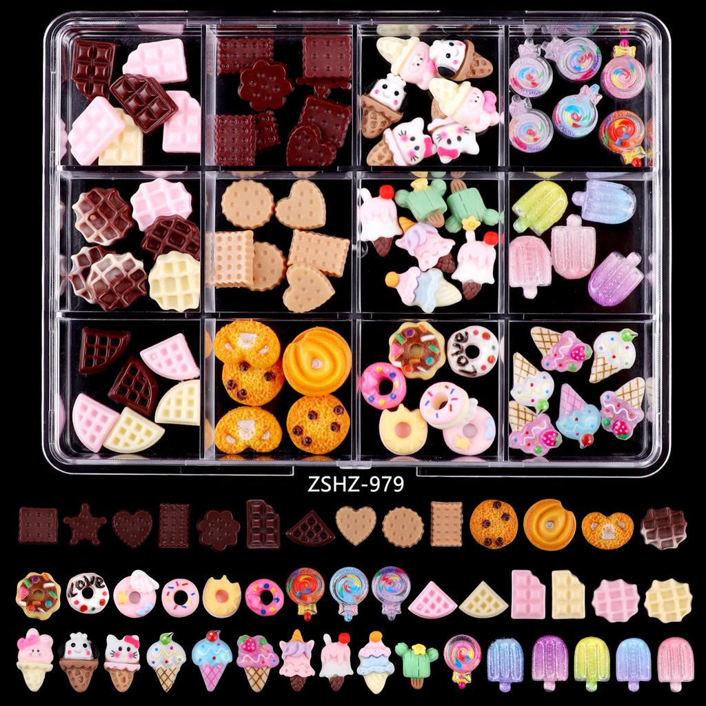 Nail Art Accessories Resin Simulation Biscuits Ice Cream Cute Cartoon Three-Dimensional Nail Accessories Mixed Bows