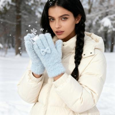 Guanti Termici Sfocati da Donna Guanti Soffici Spessi a Dita Intere con Fiocchi Guanti Invernali in Peluche per Sport con Tempo Freddo Guida Regali di Natale