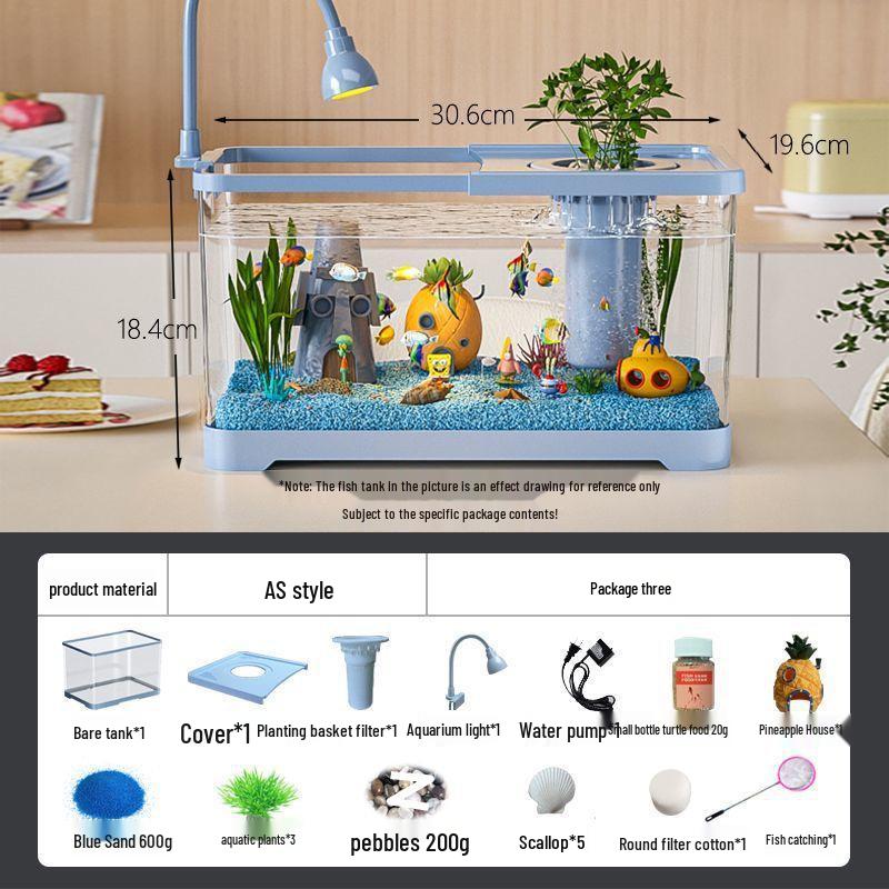 Goldfish Tank Desktop Aquarium with Filtration, Oxygenation, and Lid - Ecological Landscaping All-in-One for Living Room Household Use.