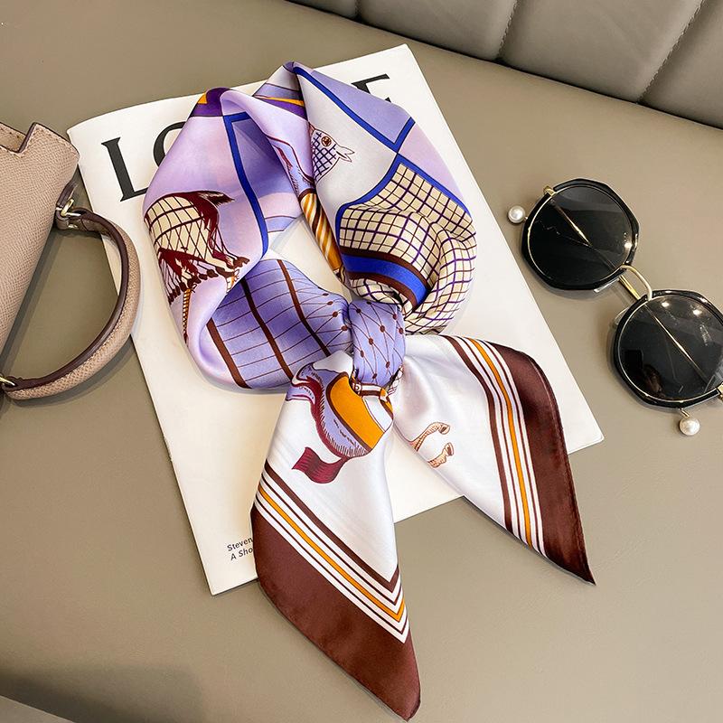 Elegance Pink Silk Feeling Square Scarf Women Print Satin Neckerchief Spring Hair Band Foulard Bandana Echarpe Tie Shawl Wraps