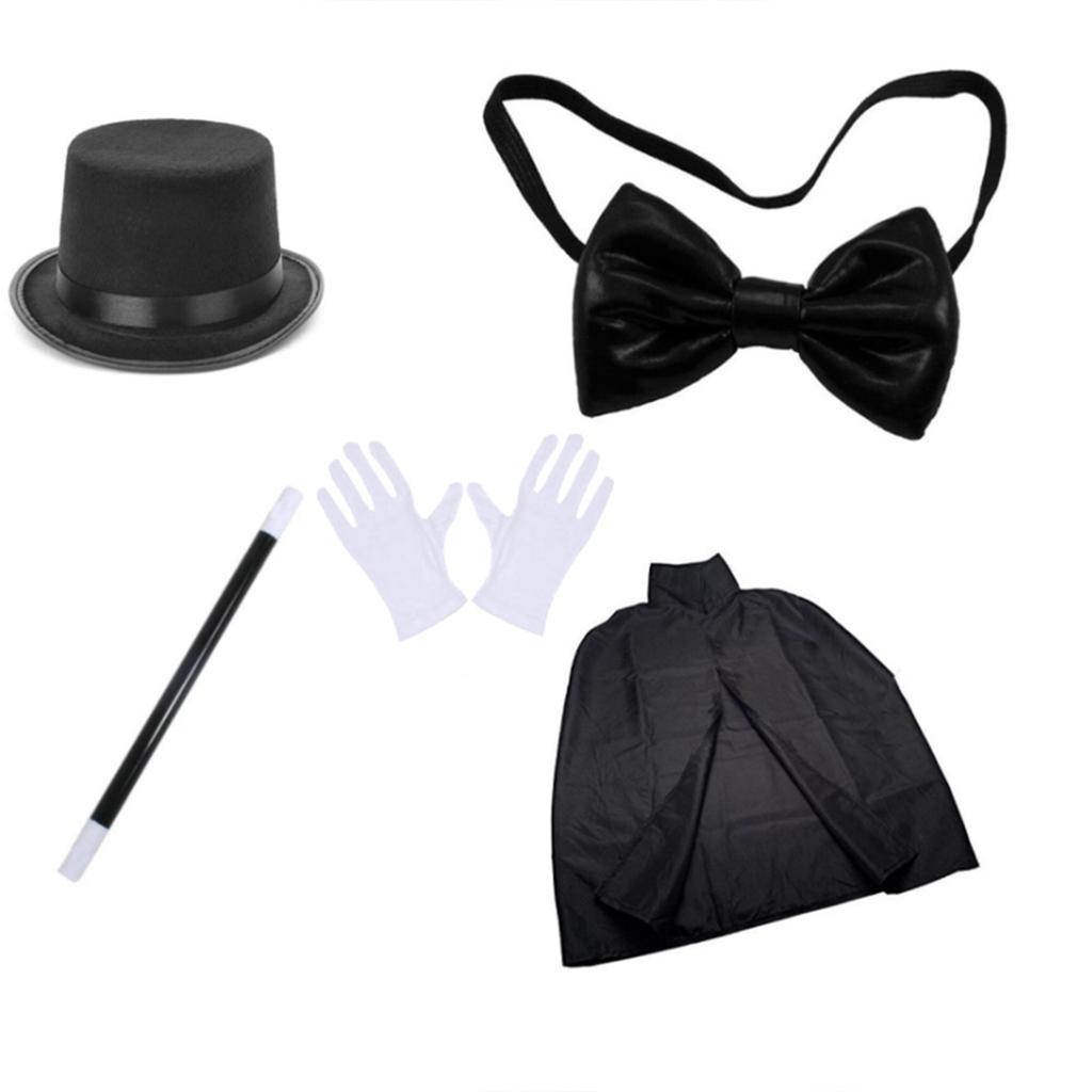Kids Magician Role for Play Cosplay Costume Outfit Set Halloween Magician Dress Up Top Hat Magic Cape Magic Wand White G