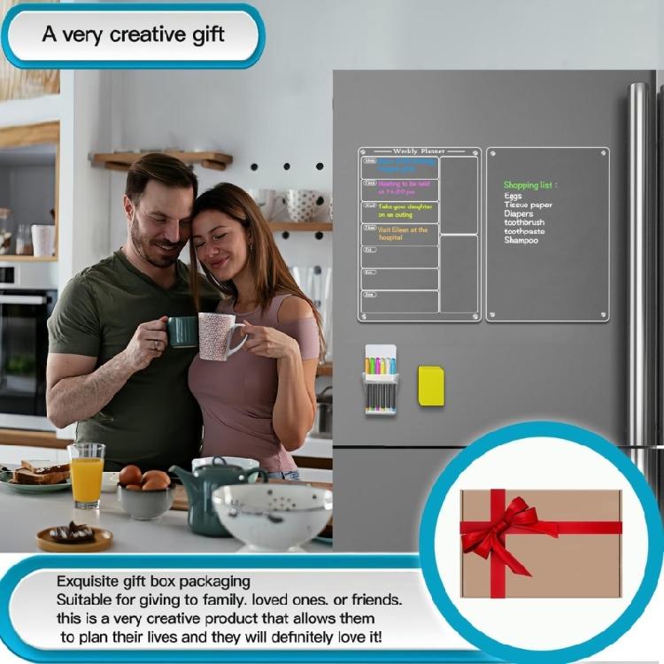 Dry Erases Board Acrylic Magnetic Meal Planner Weekly Calendar with 6 Colors Markers Menu Board for Refrigerator