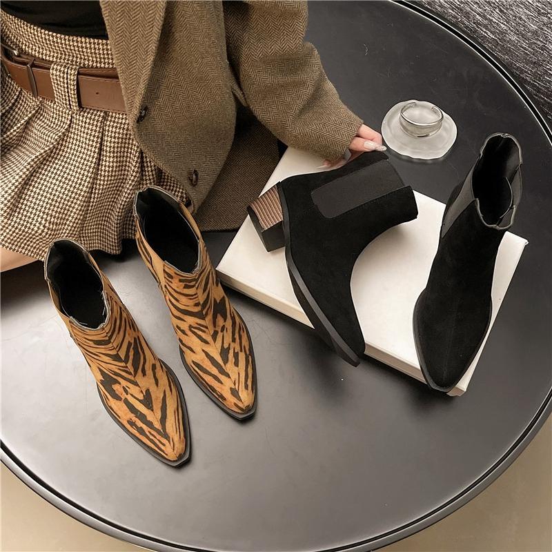 Fashion Pointed Toe Booties Women 2025 New Autumn and Winter Block Heel Short Tubes Women Suede High Heels