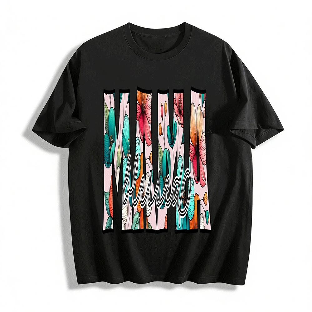 Blessed Mama Floral Print Casual T-Shirt For Women Pure cotton T-shirt XXS