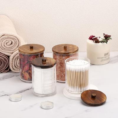2/4pcs Qtip Holder Dispenser for Cotton Ball, Cotton Swab, Floss 10 Oz, 12 Oz Clear Storage Box Apothecary Jars with Bamboo Lids