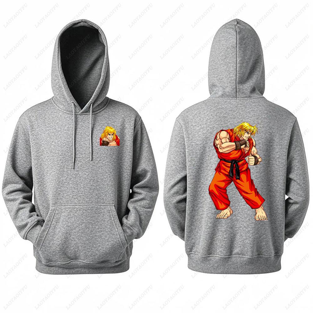 Street Fighter Men's Hoodie Anime Game Print Casual Long-sleeved Sweatshirt Double-sided Streetwear for Autumn ropa de hombre