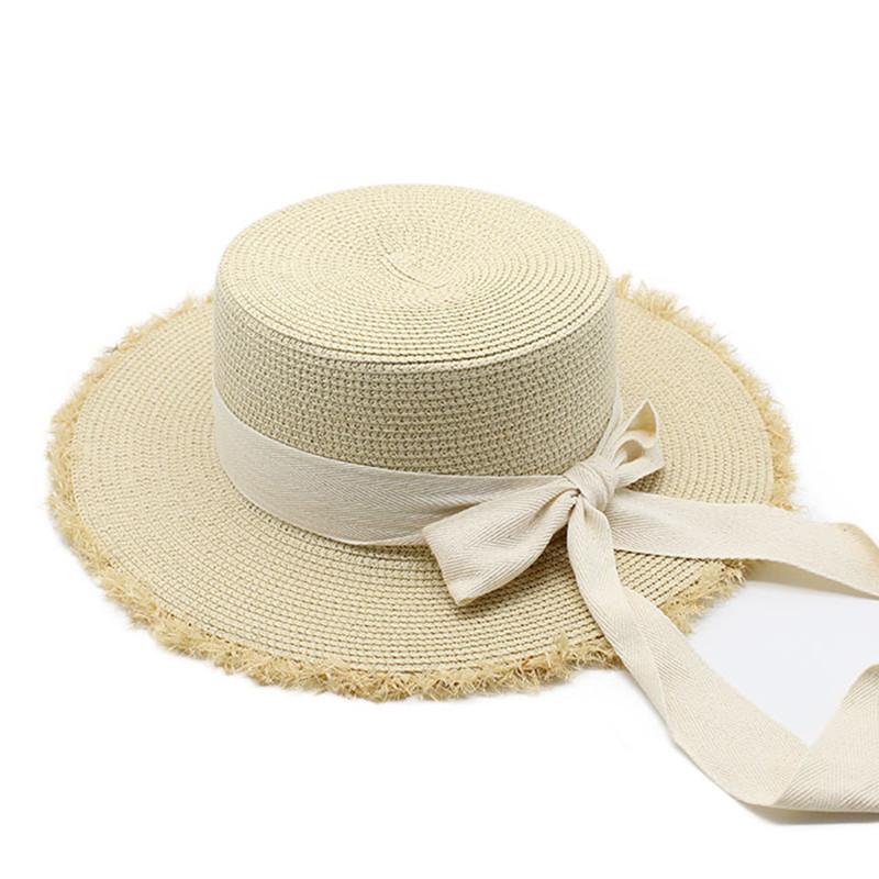 Lafite Straw Hat Women'S Summer Seaside Flat Top Sunscreen Sun Hat Beach Fisherman Hat Seaside Photo Straw Woven Hat