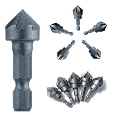 2pcs 90 Degree Countersink Drill Chamfer Bit 1/4" Hex Shank 6 Flute Bevel Cutting Deburring Drilling Woodworking Remove Burr Tool