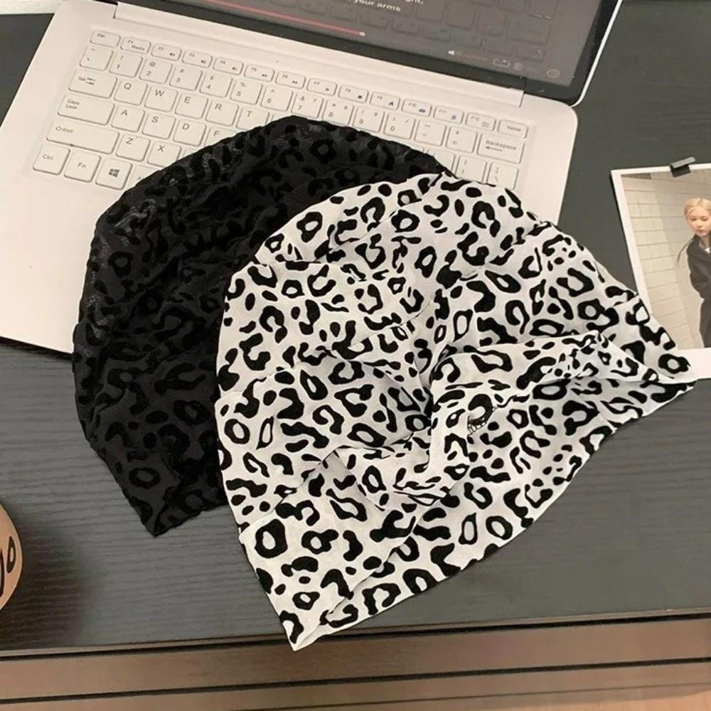 American Style Y2k Baggy Cap Stacking Leopard Beanies Cap Trendy Pullover Hats  Women