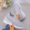 Fashion Rhinestone Decor Wedge Sneakers for Women Breathable Knitted Non Slip Running Shoes Woman Comfortable Slip On White Sports Shoes
