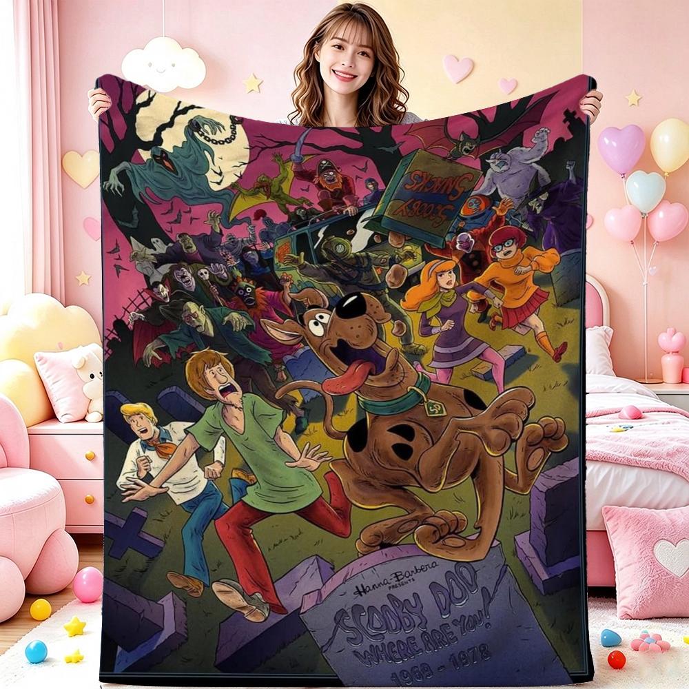 Scoobydoo Gang Anime Printed Blanket Skinfriendly Soft Fleece Blanket For Outdoor Travel Lightweight Home Decor Holiday Gift
