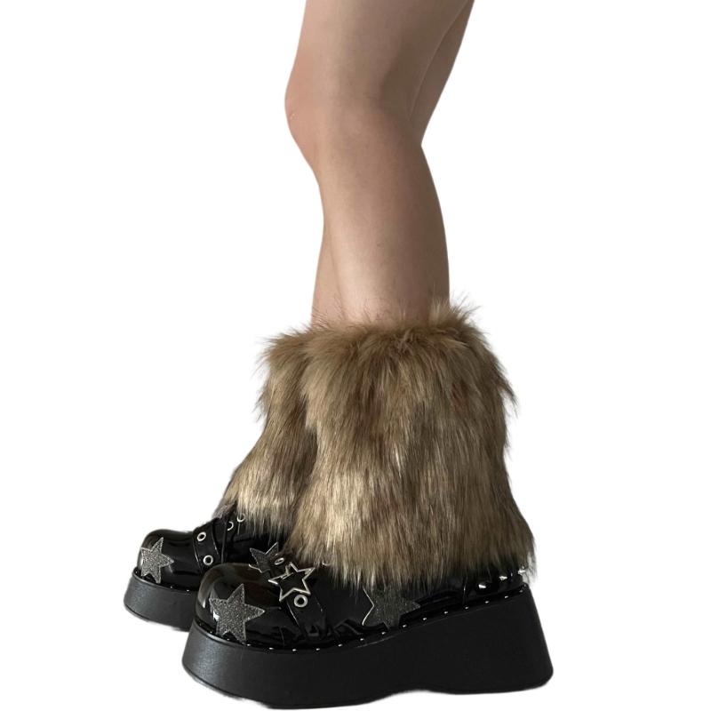Womens Furry Party Costume Sexy Y2K Faux Furs Fuzzy Long Boots Shoes Cuffs Cover Leg Warmers/Boot Sleeves/Boot Covers