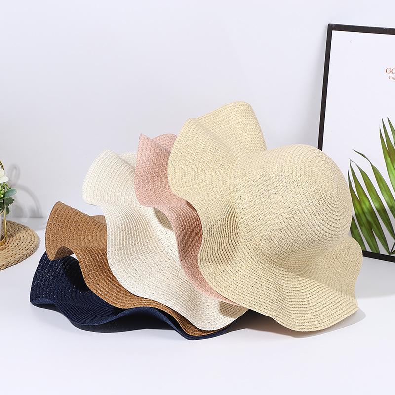 Wave edge hat women's summer wave edge straw hat beach vacation sun protection visor light board hat embryo
